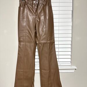 12th Tribe Brown Faux Leather Flare Pants